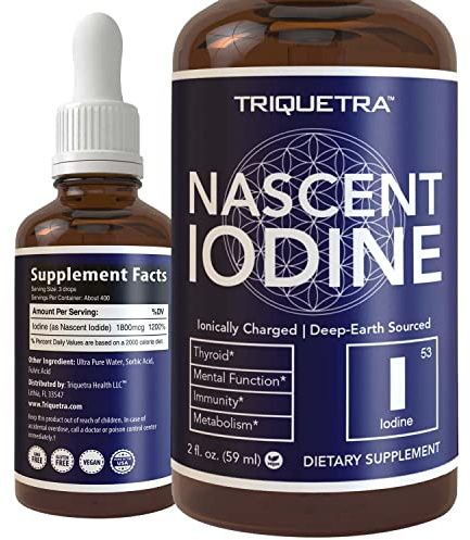 Nascent Iodine Supplement 400 Servings, Glass Bottle, Vegan, 1800 mcg - 600 mcg per Drop - Pure, Clear Color - Supports Thyroid Health, Energy, Immunity & Metabolism (2 oz.)