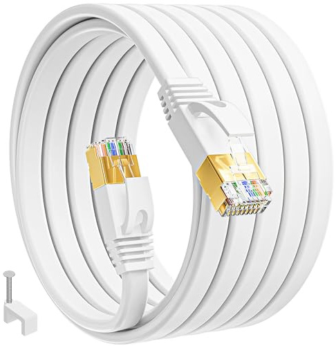 MEIPEK Cat 7 Netzwerkkabel 15m, Dünn LAN Kabel 15 Meter Wlan Kabel Weiß High Speed 10Gbps 600MHz Lankabelverlaengerung, Gigabit EthernetKabel Weiss RJ45 Internetkabel Cat7 Patchkabel für Router Modem