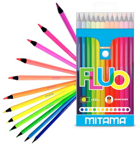 Mitama Buntstifte Set, 12 Farbstifte mit 3.3 Mine, Neonfarbe, ideal für Schule, Freizeit, Geschenkidee Kinder, 12er-Pack