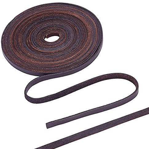 GORGECRAFT Cordón de Cuero Plano Marrón Oscuro 6 mm, Grano Completo de Vaca, Tiras para Hacer Joyas y Proyectos de Manualidades, 5.5 Yardas