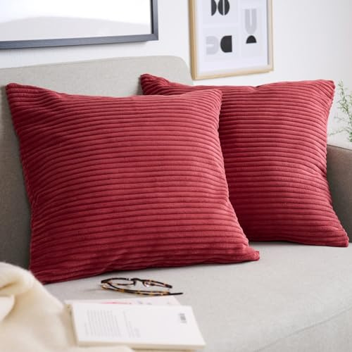 Blumtal 2er Set Kissenbezug 60x60 cm Weinrot – Kord Kissenhülle mit verstecktem Reißverschluss, weiche Cord Kissenbezüge - für Deko-Kissen Polster Sofakissen Zierkissen & Couchkissen