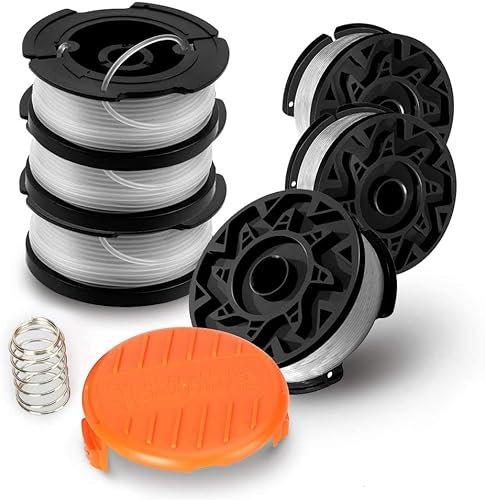AF-100 String Trimmer Spool Replacement for Black and Decker 30ft 0.065 Refills Line Auto Feed Single Weed Eater,GH600 GH900 Edger with RC-100-P Spool Cap Covers (6 Spools, 1 Cap,1 Spring)
