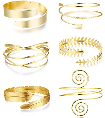 Diamday - Brazalete de pulsera de 6 unidades, brazalete superior, minimalista simple para mujer, plata y oro, ajustable, conjunto de brazos, One Size, Hierro