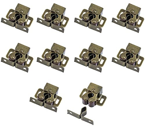 10 Stück Möbelschnäpper Doppelrollen-Türschlösser für Kleiderschrank und Kommode mit Schrauben (Bronze)