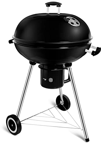 SunJas Barbecue Griglia a Carbone φ 57cm Rotonda Mobile Barbecue da Giardino Portatile, con Coperchio e 2 Ruote - 60 * 57 * 82 cm