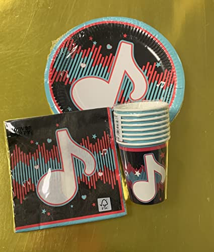 Lote de Vajillas Infantiles Tik Tok Dance (16 Vasos, 16 Platos (23 cm) y 20 Servilletas) .Detalles y Decoración para Fiestas de Cumpleaños, Bodas, Bautizos, Comuniones. AB