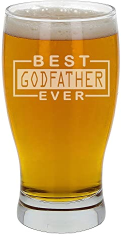 Verre à bière gravé « Best Godfather Ever » - Cadeau de baptême pour parrain - Cadeau pour parrain - Verre à cidre gravé pour meilleur parrain