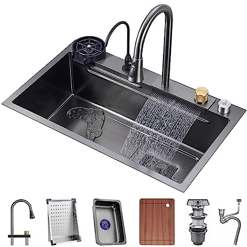 Lavello per postazione di lavoro nano-rivestito in acciaio inossidabile a vasca singola in acciaio inossidabile con rubinetto estraibile e rondella a tazza Set completo di accessori