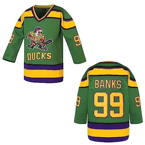 Youth Ducks Jersey 96 Charlie Conway Adam Banks Mighty Duck Shirt Movie Ice Hockey Jersey for Boys' S-XL (Large,Youth 99 Green)