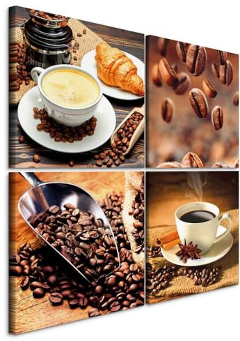 murando Akustikbilder Set Kaffee 4 Teilig je Akustikschaum Hochleistungsschallabsorber Schallschutz Leinwand Wandbild Raumakustik Schalldämmung j-B-0032-b-i