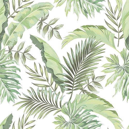 BaoHArtHome - Papel pintado tropical de hojas de palma verde oliva claro para despegar y pegar, papel de contacto, 17.7 x 6.6 pies