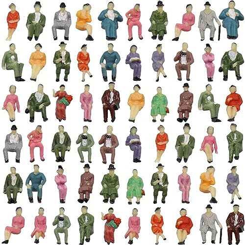 BBTISG Set med 50 målade figurer för alla sittplatser i skala Ho 1:87, sittande passagerarfigurer, modellfigurer i färg miniatyrfigurer