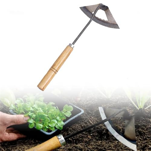 Michear Zappa da giardino, strumento manuale in acciaio inox, con manico in legno, multiuso, per trapiantare terreni sciolti, strumento per tirare, piantare verdure (zappa cava)