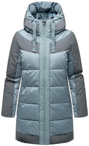 Navahoo Damen Winterjacke lange Steppjcke warm mit Kapuze Samtkätzchen Powder Blue Gr. M