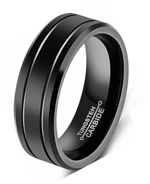 MAGIIE Anillos Vintage Clásico de Hombre,8mm Banda Negro Anillo en Acero Inoxidable,Cuadros Buen Regalo para su Amor Boda Compromiso Navidad Graduación (Negro rayas, 22)