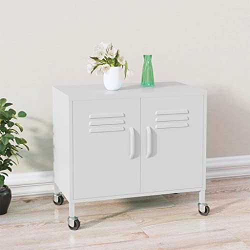 MNISDFL Garderobenschränke Wohnzimmer Sideboard Zimmermöbel Lagerschrank Weiß 60x35x56 cm Stahl