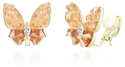 QUKE Schmetterling Form Ohrclips Ohrstecker Ohrringe Nicht Durchbohrt Katzenaugenstein Gold Ohrstecker für Frauen Mädchen