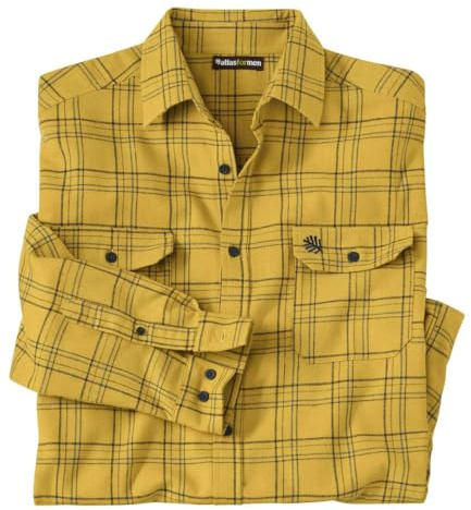 ATLAS FOR MEN - Camisa de Franela Amarilla con Estampado de Cuadros - XXL