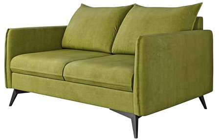 S-Style Möbel Nina Sofa 2-Sitzer Sofa für Wohnzimmer Couch Freistehende Polster Sofas & Couches Couchgarnitur Mit Schwarzen Metallfüßen Grün 138 x 91 x 86 cm
