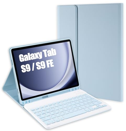 Jeloyutek für Samsung Galaxy Tab S10 FE (2025) & S9 FE & S9 Tastatur Hülle, QWERTZ Layout Magnetisch Abnehmbarer Tastatur mit Hülle für Samsung Galaxy Tab S10 FE (2025)/S9 FE/S9, Blau