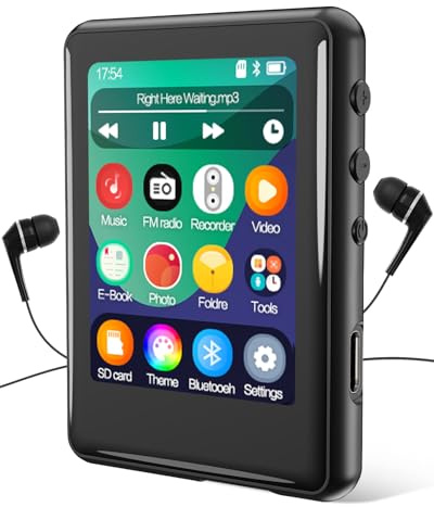 MP3 Player with Bluetooth 5.3,Tokemisc 16GB Full Touchscreen Kids Portable Music Device with Speaker,FM Radio,E-Book,Built-in Micro SD Card Slot,Earphones Included,Max 256GB Expand