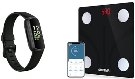 Fitbit Inspire 3 Activity Tracker with 6-months Premium Membership Included, up to 10 days battery life & GRIFEMA GA2001 Weighing Scales for Body Weight and Fat, Digital Bathroom Scales, Weight Scales