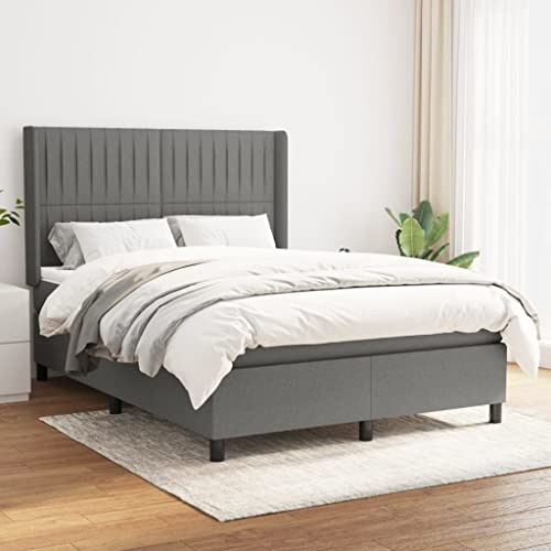 ZQQLVOO Bed Frame Lattenrost Palettenbett Bodenbett Boxspringbett mit Matratze Dunkelgrau 140x190 cm Stoff