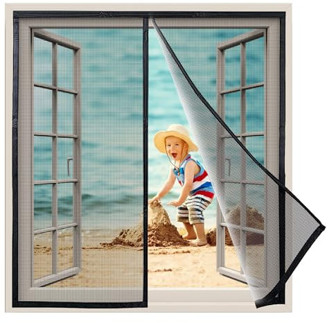 Magnet Fliegengitter Fenster Insektenschutz, 95x150 cm Fliegengittertüren Magnetvorhang Balkontür Ohne Bohren, Stärkere Magnete Automatisches Schließen Innovativ, Schwarz