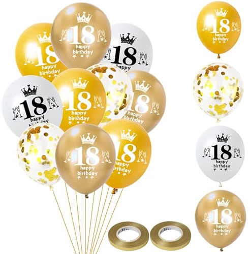 Luftballon 18. Geburtstag Jungen Mädchen Deko 14 Stück Gold weiß Ballons 18. Geburtstag Dekoration Happy 18 Latex Ballon Geburtstagsdeko 18 jahre Mädchen Jungen Party deko