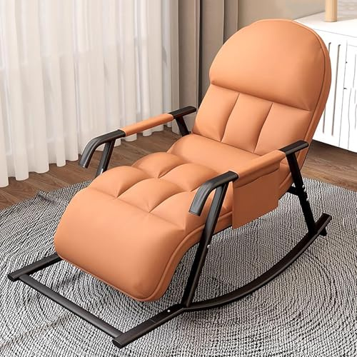 Ogimeka Schaukelstuhl Wohnzimmer, Extra Groß Schaukelsessel, Schaukelstühle mit Fußstütze & Gepolsterter, 5-Fach Einstellbar Schaukel Sessel für Wohnzimmer Schlafzimmer Balkon Garten (Orange)