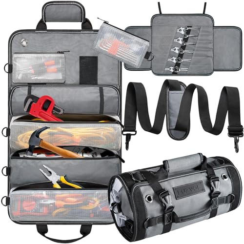 FUZVOL Werkzeugtasche, Werkzeug Rolltasche, werkzeugrolle, Werkzeugtaschen Organizer, Werkzeug Aufbewahrungstasche, abnehmbaren Werkzeugtaschen, Graue