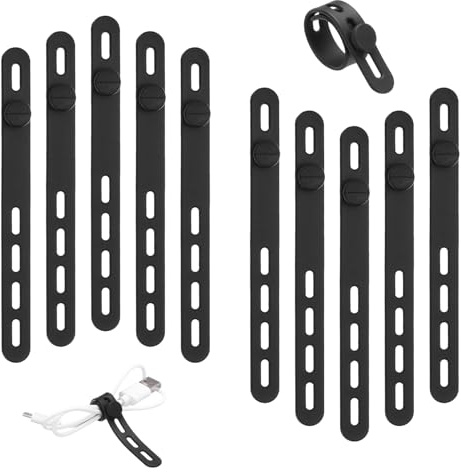 Sourcing Map 10 PCS Silicone Cable Ties, Black, Buckle Style, Organize Wires, Reusable, Elastic, Wear-Resistant, Easy to Clean