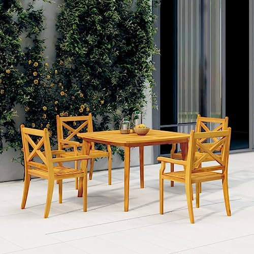 NQJIBUE Gartenmöbel-Set, 5-teilig, Massivholz, Akazie, Gartenmöbel-Sets