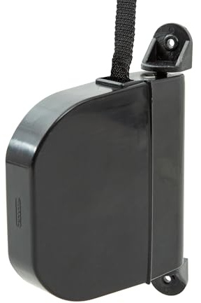 IdeaGenesis - Recogedor plegable de persiana enrollable - Enrollador abatible con cinta para fijación en pared o marco ventana - Sistema universal resistente (Negro cinta negra, Cinta 20mm)