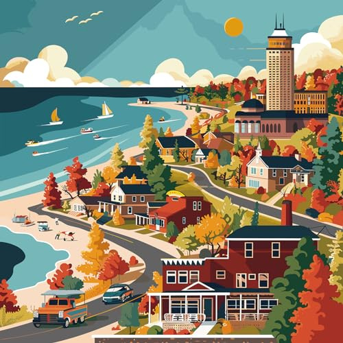 Jigsaw Puzzles Age 14+ for Adults 1024 Pieces, Seaside at Suburbs Letter on Back Interlock Perfectly No Dust, Home Decors Family Challenge Toys for Elders Seniors (19.6x19.6), 1:1 Poster