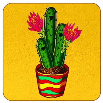 Lot de 6 dessous de verre carrés – Dessous de verre en cuir antidérapant motif cactus jaune mexicain – Dessous de verre décoratifs pour types de tasses et tasses