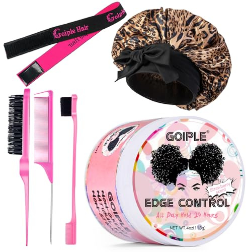 Edge Control Wax for Women Strong Hold Non-Greasy Cire Cheveux, Edge Wax Styling Tamer Edge Control for Black Hair No Flaking, White Residue, Edge Control Bonnet Satin Brush Set