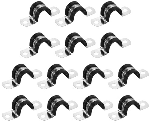 sourcing map 14 Pcs 16mm(5/8) Cable Clamp, 304 Stainless Steel Rubber Coated Cushioned Insulated Cable Clamp 2 Hole U-Tube Strap Clamp for Lines Pipe Hose Wire Cord Installation, Black