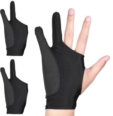 Giantree 2 Pcs Digital Drawing Glove, 3-Layer Palm Rejection with Two-Finger Right and Left Hand Artist Glove for Drawing Graphics Monitor Tablet Paper Sketching(L)
