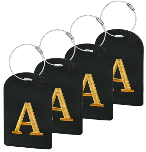 Gloppie 4 Stück Kofferanhänger mit Adressschild für Reisetaschen Koffer Rucksäcke, PU-Leder Gepäckanhänger für Damen und Herren, A & Schwarz