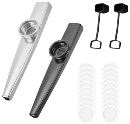 BCHKO 2 Piezas Kazoos de Metal con 20 Membranas Reemplazables, Flauta Nasal, Ideal para Niños, Adultos y Principiantes Musicales, Regalos para Fiestas