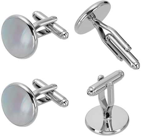 FINGERINSPIRE 2 Paio Gemelli in Madreperla con Finitura Piatta e Rotonda in Platino 28.5x17mm Gemelli in Ottone con Conchiglia Naturale per Cerimonia Banchetto di Nozze Accessori Fai Da Te per Gemelli