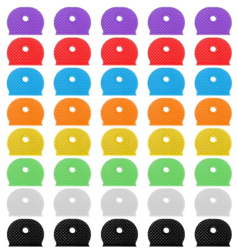 Nogeqi 40 Packs Key Covers Caps Colorful Key Color Identifiers Silicone Identifiers Covers for House Keys Office Apartment