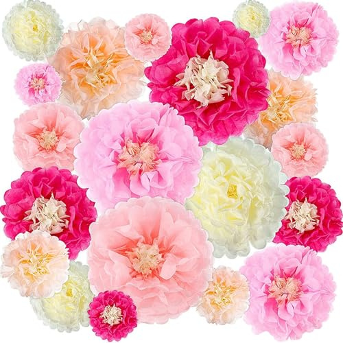 16 Pièces Décorations Fleurs en Papier, Fleur en Papier à Suspendre de 30/25/20/15 cm, Couleurs Vives et Résistantes à la Décoloration, pour les Décorations de Mariage