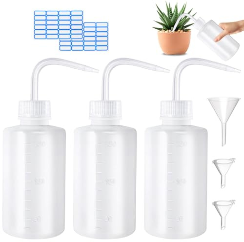 Quelcc 3 st. sprayflaskor 250 ml laboratorieflaska med tratt Squeeze Bottle transparent doseringsflaska klämflaska för laboratorium växtbevattning rengöring hushåll