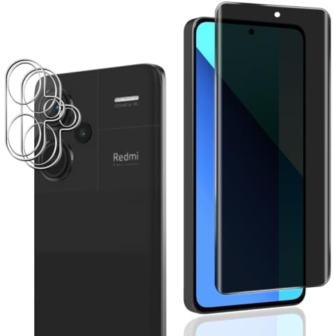 Rnnmeeko 1 Piezas Protector Pantalla Privacidad para Xiaomi Redmi Note 13 Pro Plus 5G y 2 Piezas Protector Lente Cámara, para Redmi Note 13 Pro Plus 5G Cristal Vidrio Templado Antiespia,Sin Burbujas