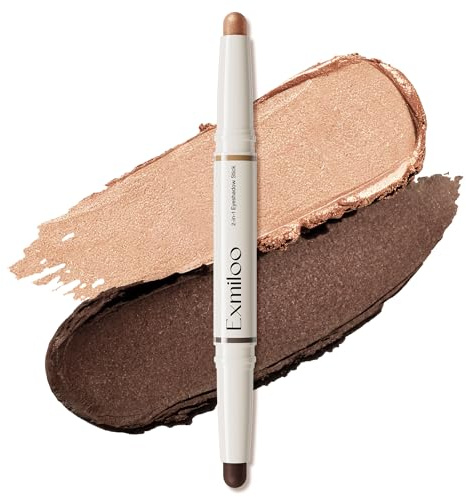Exmiloo Double-Ended Cream Eyeshadow Stick, Two Shimmer Shades for Quick Everyday & Smoky Eye Looks, Beginner-Friendly, Waterproof, Long-Lasting & Easy to Blend, Bronze Glow