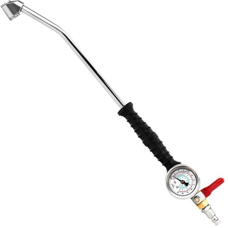 MEANLIN MEASURE 1/4 FNPT Dual Head Air Chuck Set, 2-Way Connection 15 Iron Tire Chuck with Quick Plug and 0-220Psi Liquid Filled Pressure Gauge for Truck, Bicycle, Motorbike, Car Tires