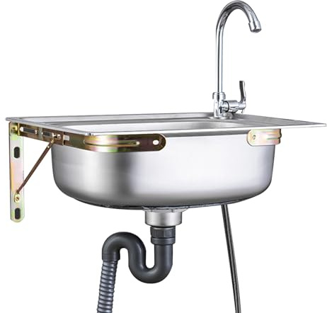 WIQUYBML Lavandino di Servizio in Acciaio Inox, lavamani, Montaggio a Parete, 1 Vasca con Rubinetto, per Bagno, Cucina, Lavanderia, Facile da Pulire (48x35 cm)