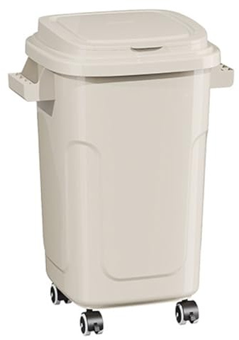 Vyntyra Cubo de Basura Alto Grande,Reciclaje Contenedor Basurero en Plástico,tapa,Ruedas de Goma Silenciosas,Asas plástico Resistente, contenedor de residuos,Papelera, Industrial, hogar(White-1,61L)